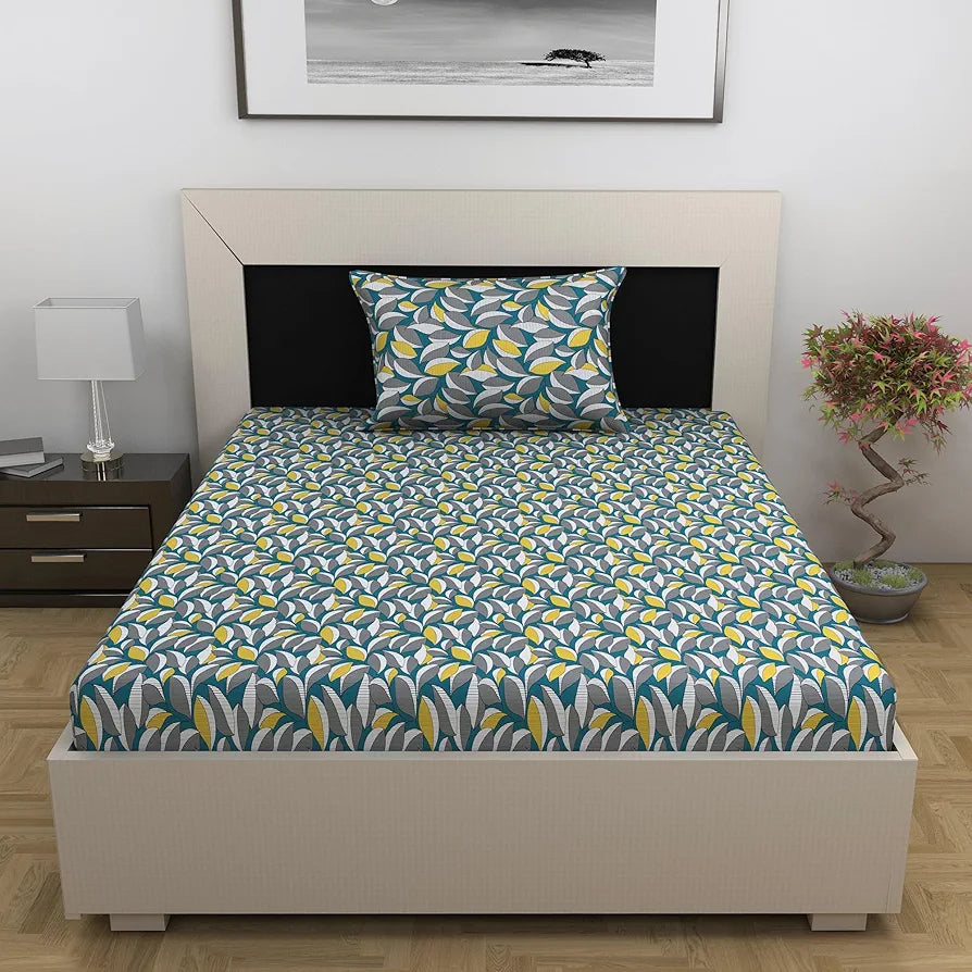 Divine Casa 144 TC 100% Cotton Bedsheet for Single Bed with 1 Pillow Cover 