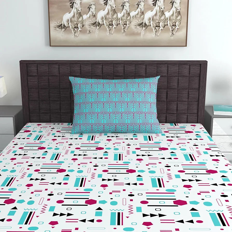 Divine Casa 144 TC Cotton Bedsheet for Single Bed with 1 Pillow Cover 