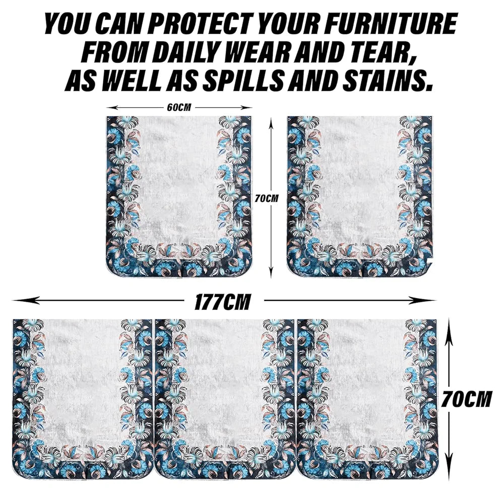 Kuber Industries Sofa Cover Set | Sofa Slip Cover Set | Blue Digital Flower Sofa Cover | Velvet 5 Seater Couch Cover | Sofa Slipcover Set | Sofa Cover for Living Room | Gray