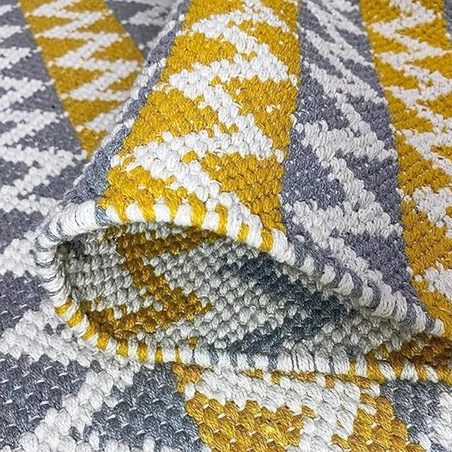 SAJAVAT HOME Cotton Rectangular Floor Rug | Tuscan Sun Yellow & Grey Area Rug for Living Room, Bedroom, and Home Decor | Hand Woven & Reversible Design | 3x5 Feet  | Pack of 1