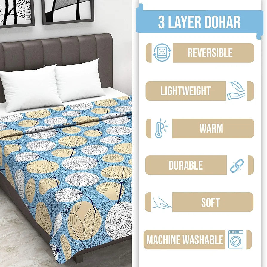 Divine Casa Cotton 120 GSM Reversible Soft and Cozy Lightweight Printed Single Bed AC Dohar Blanket for Mild Winter Quilt - | TC - 120