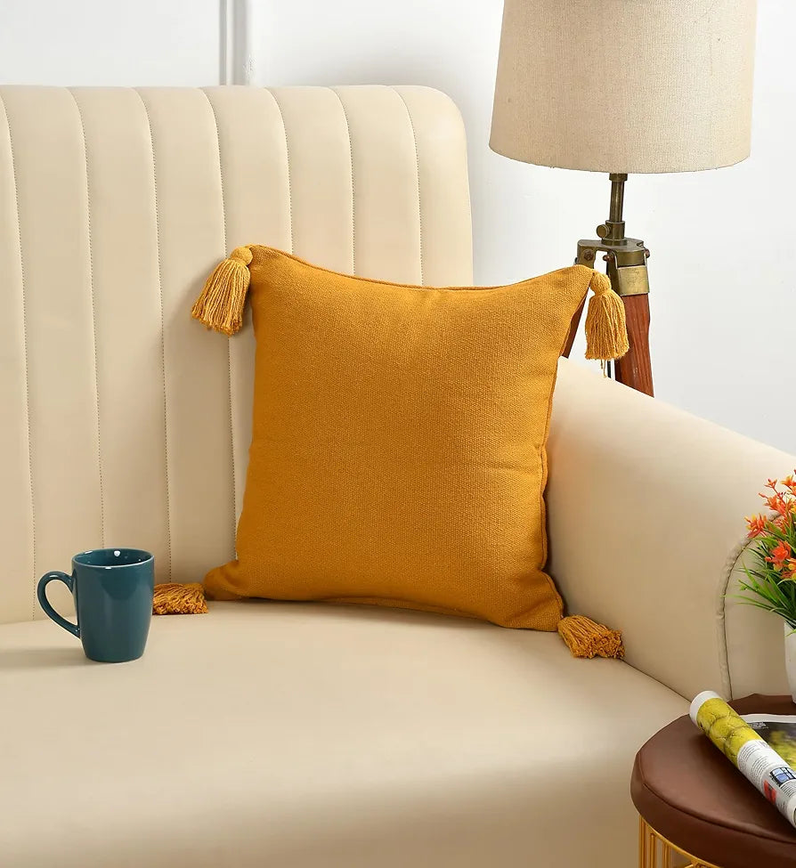 SASHAA WORLD 100% Cotton Cushion Covers with Tassels/Decorative Throw Pillow Set of 2 