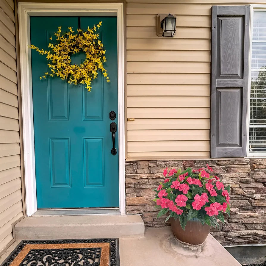 Uqueeten Artificial Impatiens Bouquet Flower Garden Bonsai Decoration Silk Impatiens Bouquet flowers for Outside Outdoor Planters