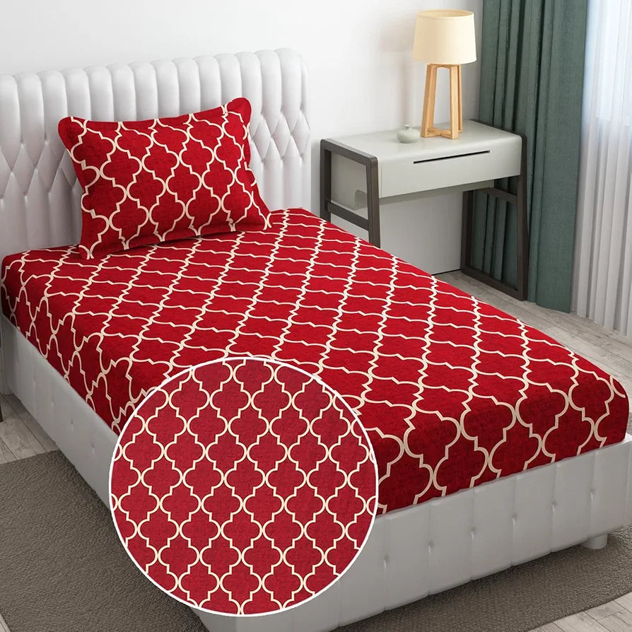 FRESH FROM LOOM Microfiber Single Bed Geometric Bedsheet - Hypoallergenic Wrinkle Free Bed Sheets With 1 Pillow Covers , 144 TC