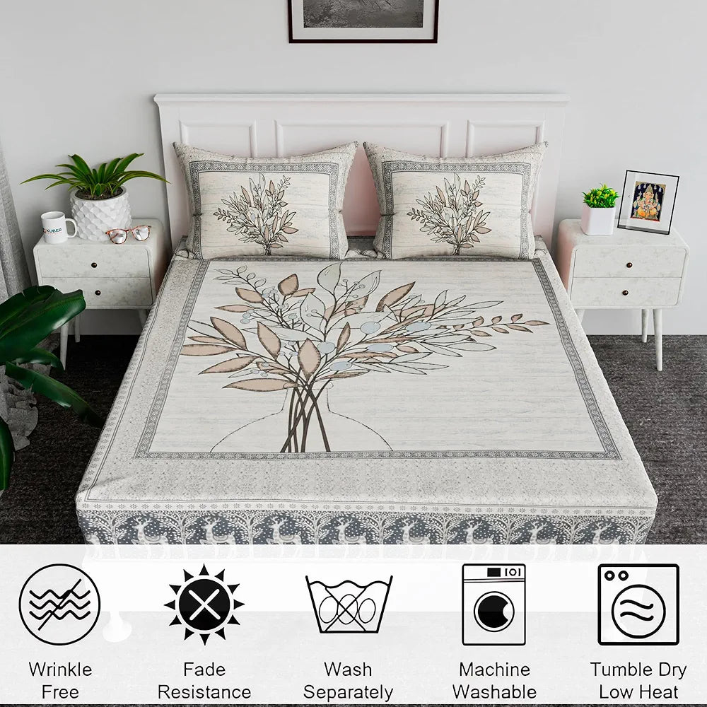 Kuber Industries 100x108 Inch Cotton Bedsheets for Double Bed with 2 Pillow Covers | Easy to Wash & Maintain Double Bedsheet Cotton Fabric for Daily Use | Photo Frame Tree Print - Blue
