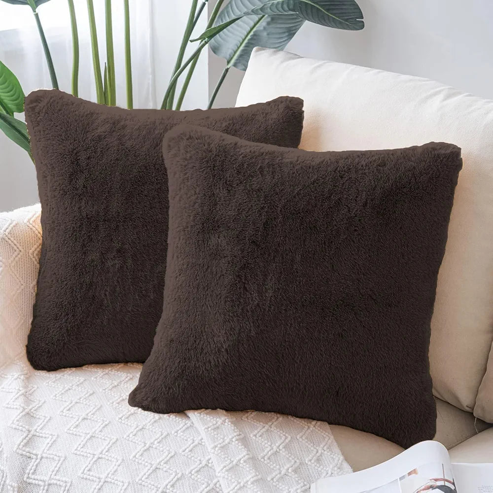 Luxe Home Cushion Cover 16 inch x 16 inch Duble Side Rabbit Fur Plain Design Covers Set of 2 for Sofa, Bedroom, livingroom 