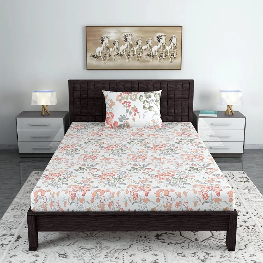 Divine Casa 144 TC 100% Cotton Bedsheet for Single Bed with 1 Pillow Cover 