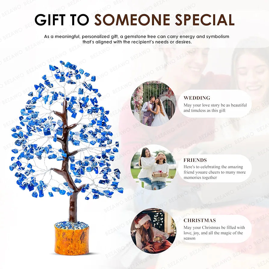 BEZAVO Lapis Lazuli Crystal Feng Shui Tree – Lucky Tree for Prosperity & Harmony | Artificial Home Decor for Living Room & Office | Ideal Gift for Men & Women 