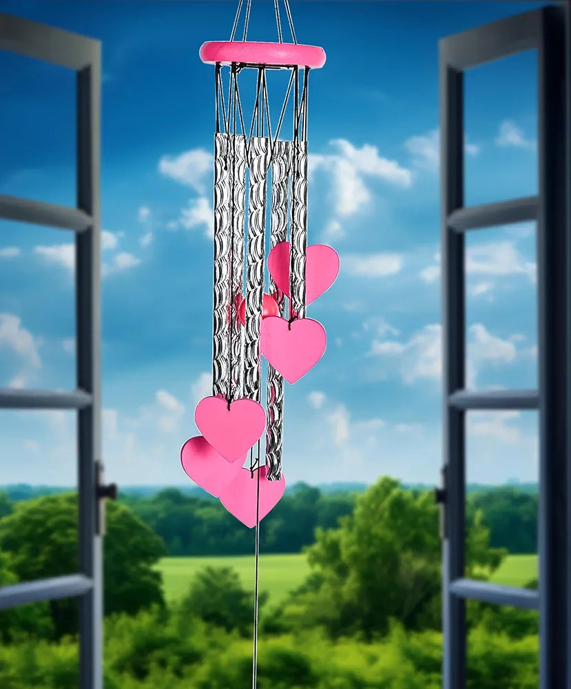 ZAICUS Pink Heart Wind Chime - Heart-Shaped Hanging Décor - Wind Chime for Home - Home Decor Items for Valentine’s Day & Special Moments