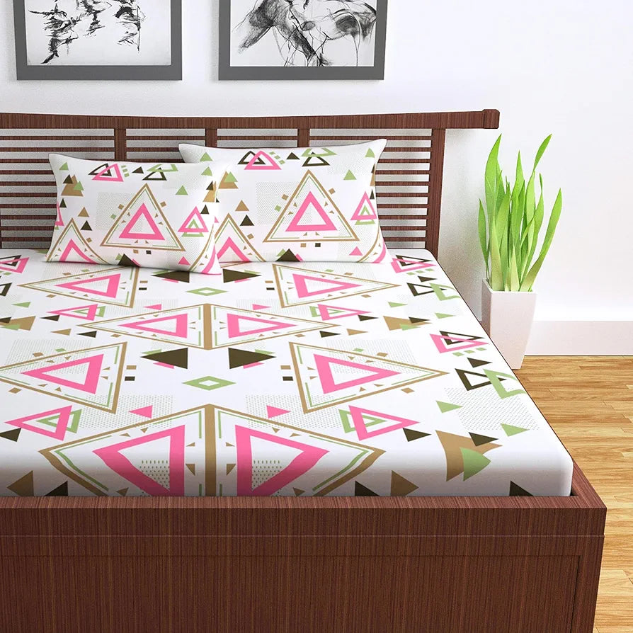 Divine Casa 144 TC Cotton Bedsheet for Double Bed with 2 Pillow Cover 