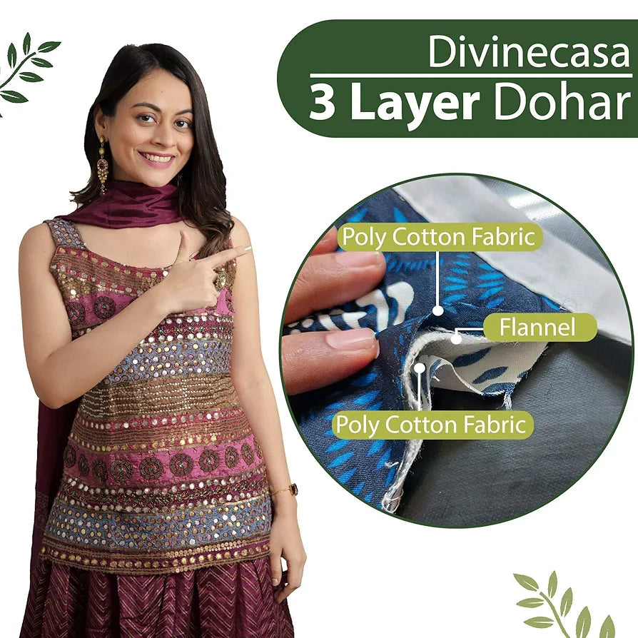 Divine Casa 120 GSM Glace Cotton Single Bed Dohar | Lightweight & Reversible AC Blanket | 210 x 140 CM, Olive Green & Azure Blue