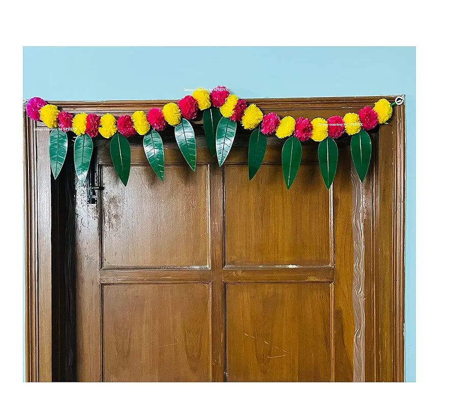 SPHINX Artificial Marigold &Mango Leaves Simple Door-Window toran/Door hangings/Festive Decorations - Approx.100 cms/40 Inches/3.33 Ft. - , 1)