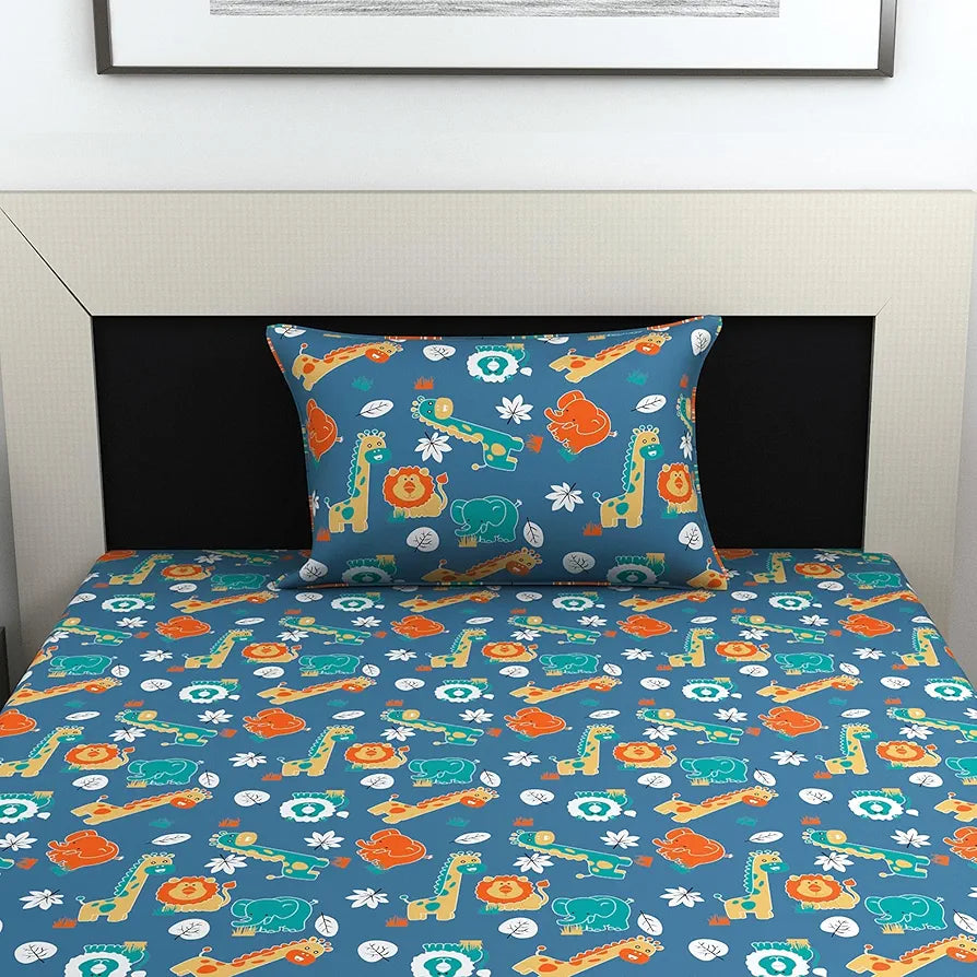 Divine Casa 144 TC 100% Cotton Single Bedsheet with 1 Pillow Cover | Skin-Friendly Fabric for Everyday Comfort | 223 X 145 CM | Abstract Pattern | Iris Deep