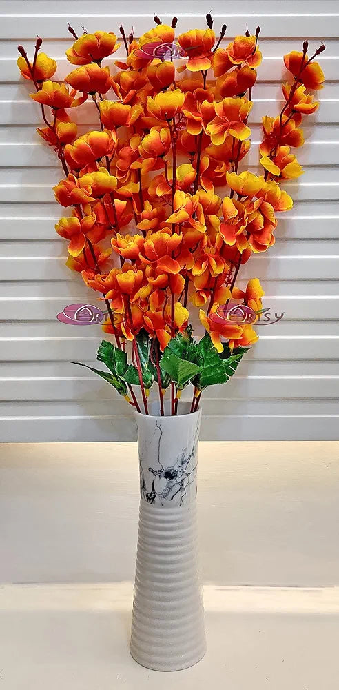 ARTSY® Artificial Flowers Bunch for Decoration Cherry Blossom, Ideal for vase, Home, Office Decor, Gifts, Craft, Artificial Plants for Decoration, Without vase, Orange, 1 Piece, 55 cm Height, Fabric