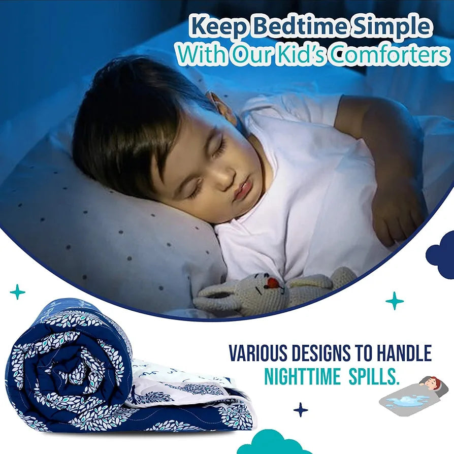 Divine Casa 120 GSM Microfiber Reversible Kids Single Bed Comforter | Ultra-Soft Toddler Blanket | Lightweight & Cozy | All-Season Bedding for Babies & Kids | 135 x 100 cm, Dark Sapphire