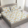 Layers Marigold Cotton Bedsheet Set for All Seasons Lightweight 144 TC King Size White Marigold