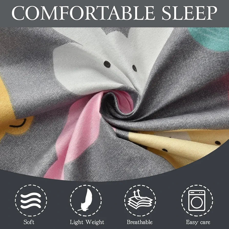 FRESH FROM LOOM Glace Cotton Wrinkle Free Soft Hypoallergenic Bed Sheet | Cartoon Printed Single Bedsheet With One Pillow Cover For Kids , 144 tc