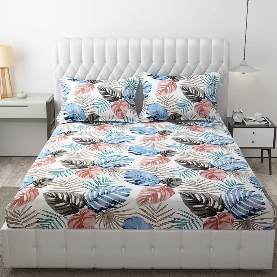 FRESH FROM LOOM Microfiber Double Bed Bedsheet For King Size Bed|Floral Design Bed Spread With 2 Pillow Covers|Wrinkle Free Hypo-Allergenic Bedsheets/Bedcover,144 TC