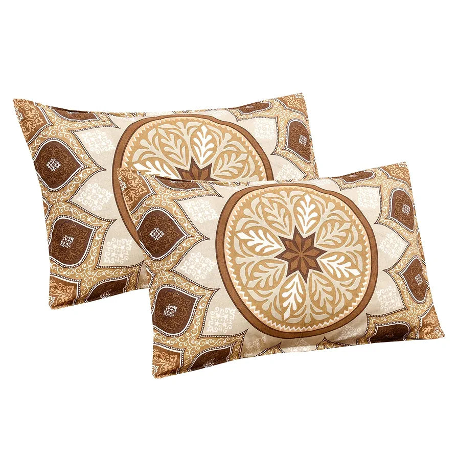 Kuber Industries Double Bedsheet with 2 Pillow Covers | 160 TC Premium Cotton Bedsheet for Double Bed | Bedsheet for Living Room-Home & Hotels | Kaleen Leaf Flower | 100x108 Inch | Brown