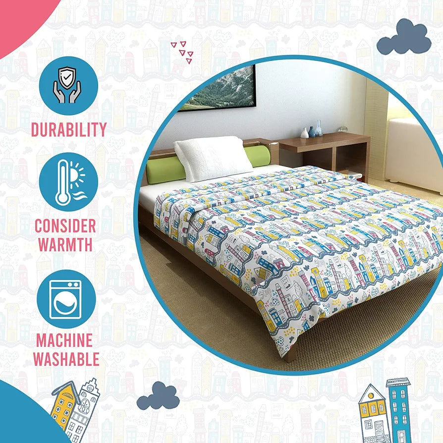 Divine Casa 120 GSM Cotton Single Bed Comforter | Soft & Lightweight Reversible All-Season Blanket | Cozy & Breathable Bedding for Adults | 230x 145 cm, Heaven White