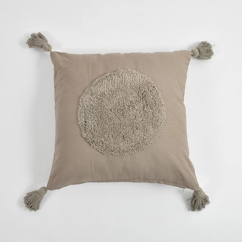 SASHAA WORLD Cotton Cushion Cover | Grey Tufted Decorative Pillow Case | Modern Boho Design for Sofa, Bedroom, or Living Room | 45x45 cm