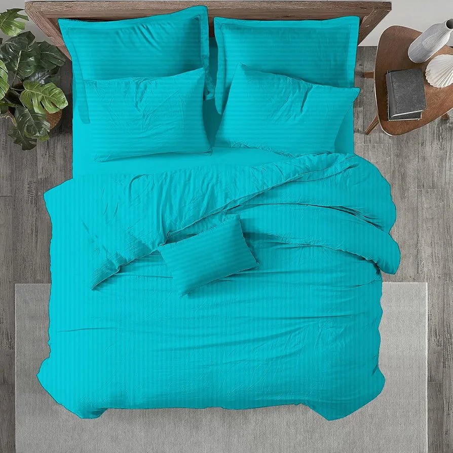 Trance Home Linen Zippered 100% Cotton 200TC Satin Stripe King Size Duvet Cover Quilt Cover Blanket Cover Razai Comforter Cover with 2 Pillow Covers 