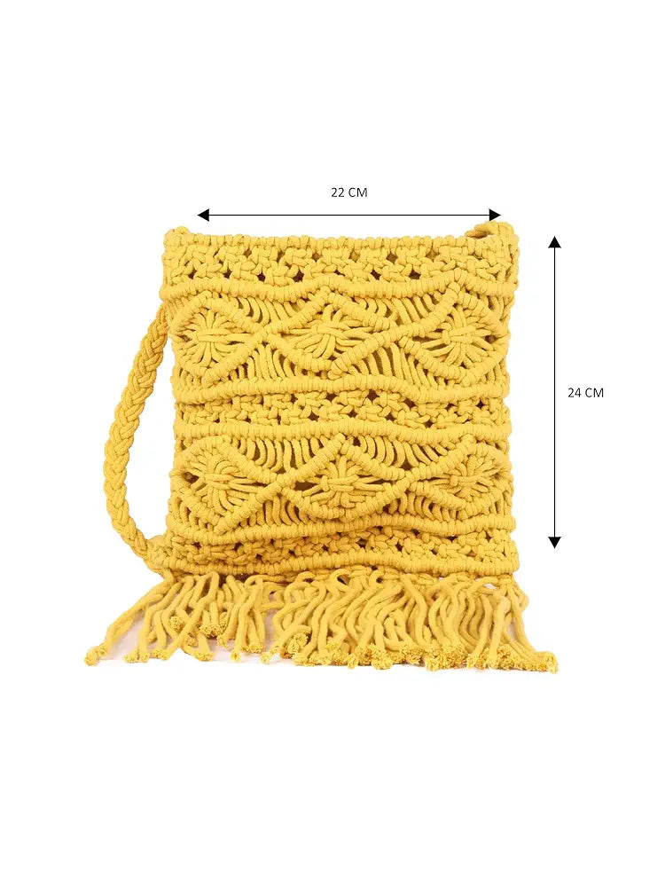 ASTRID Handmade Macrame Flap Over Sling Bag For Girls And Women