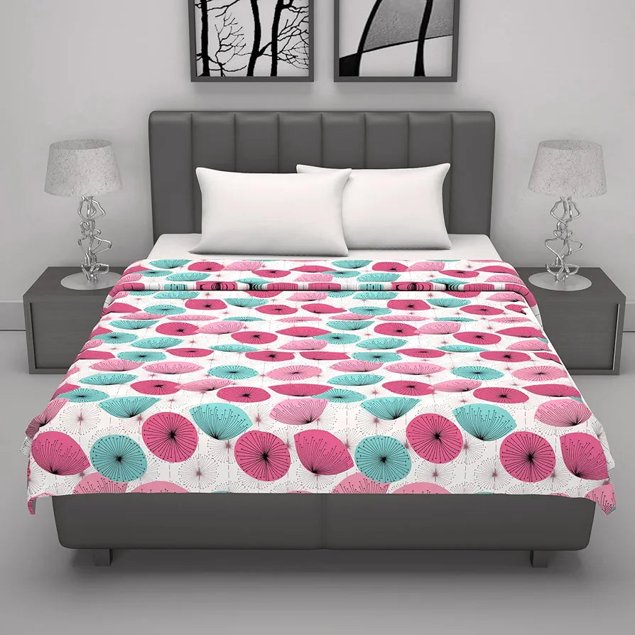 Divine Casa 100% Cotton Double Bed Dohar | Ultra-Soft AC Blanket | Lightweight Summer Quilt | Reversible Floral Print | 220 x 205 CM, Rose Pink