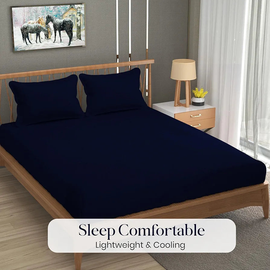 FRESH FROM LOOM Plain Double Bedsheet King Size-Microfiber Rotary Printed, Hypoallergenic, Wrinkle Free With 2 Pillow Covers 144 TC 