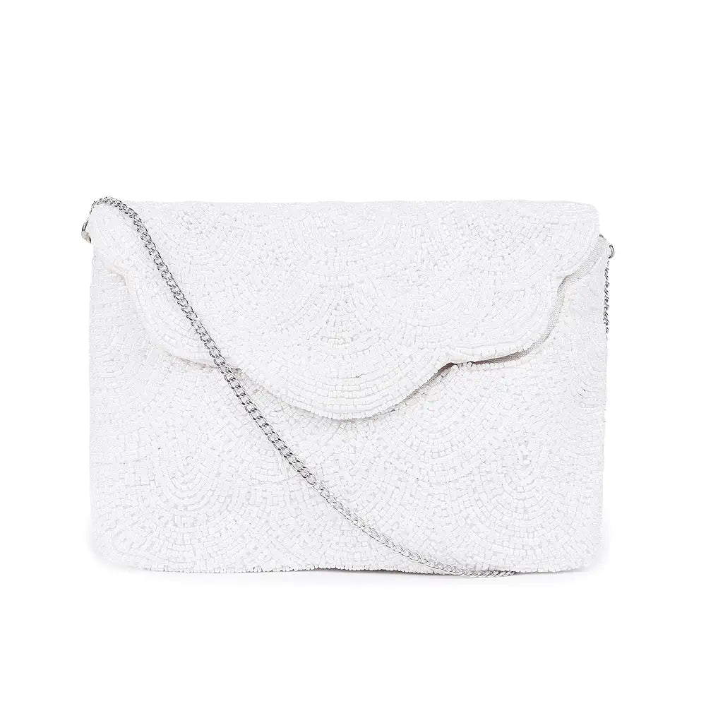ASTRID Women's White Pearl Beaded Party Sling Bag 