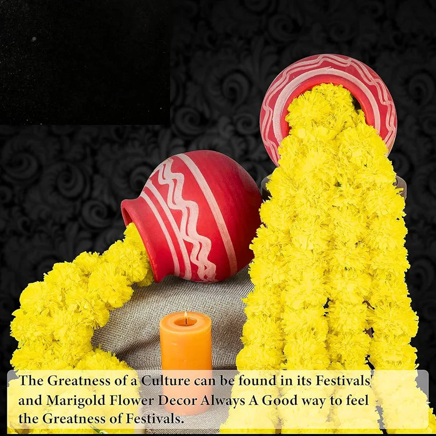 DRYPHON Artificial Marigold Garlands, Diwali & Pooja Room Decorations - Pack of 10 