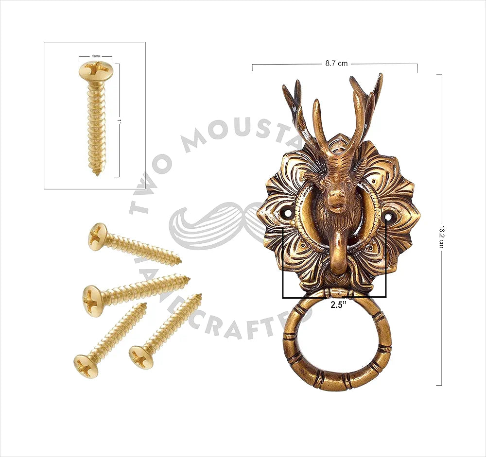 Two Moustaches Reindeer Face Brass Door Knocker