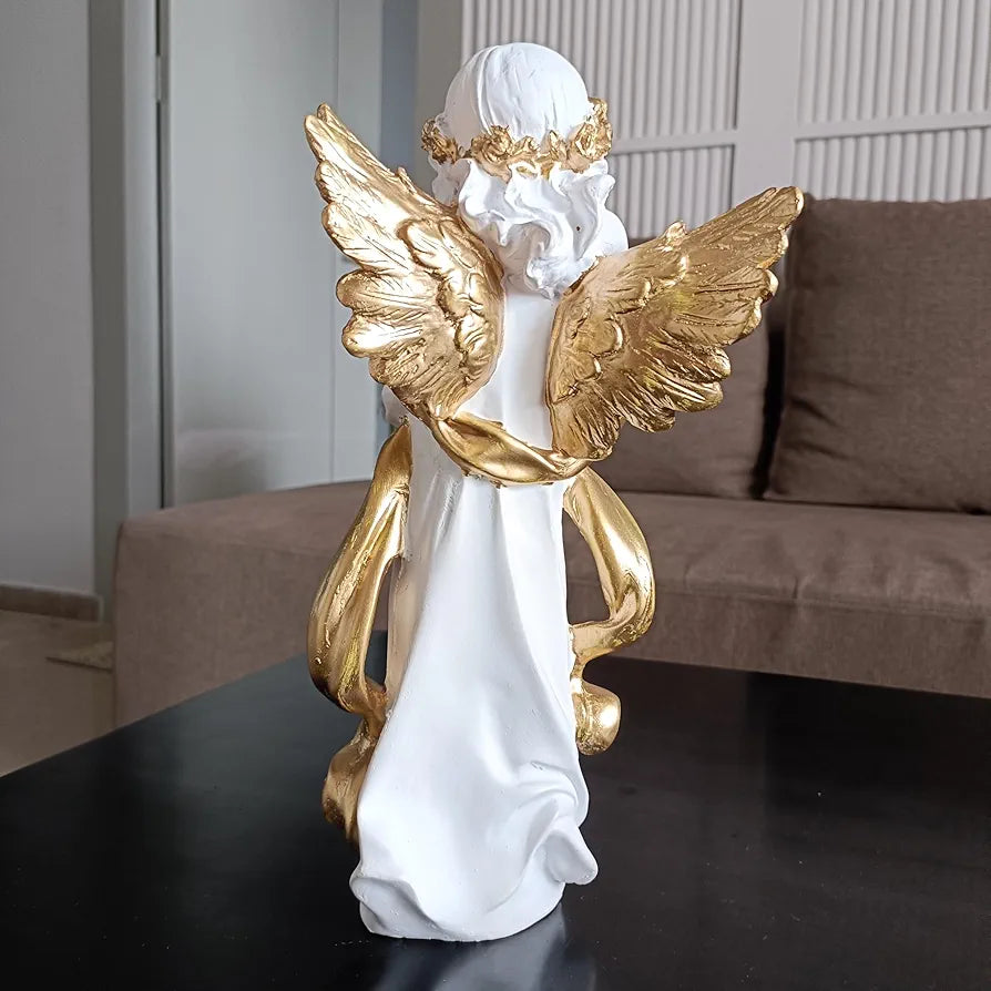 ALILA White Praying Angel Statue With Wings Figurine For Home Living Room Garden Shelf Mantel Decor Decoration Gifting Item, 12 Inches, Fantasy