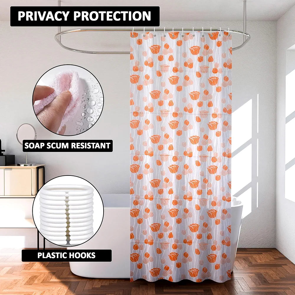 Kuber Industries Shower Curtain | 7 Feet | Bathroom Shower Curtain | AC Curtains | PVC Waterproof Window Curtain | Curtains for Bathtub | 8 Rings Curtain | Orange Gulab | Blury Transparent