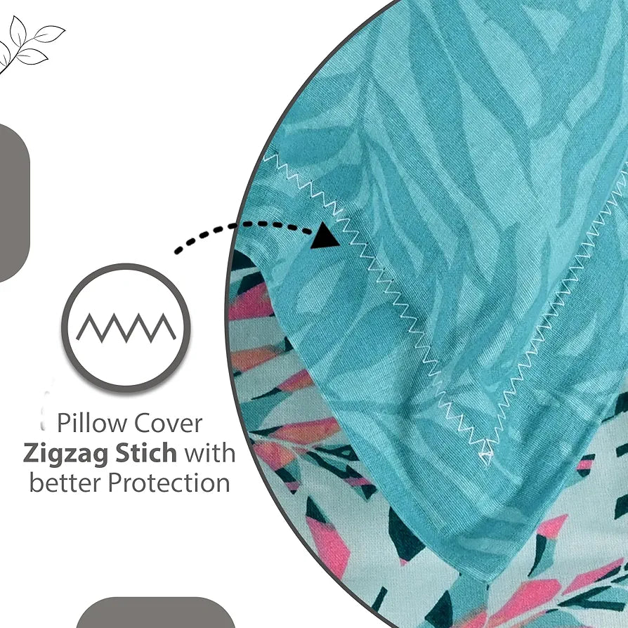 Divine Casa 144 TC 100% Pure Cotton Single Bedsheet with 1 Pillow Cover | Soft & Skin-Friendly Fabric for Everyday Comfort | All-Season Use | Size 223 X 145 CM | Floral Leaf Pattern | Soft Pink Blue