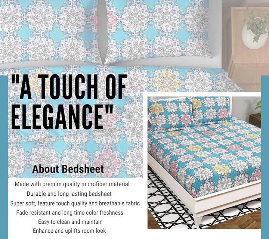 HOMEKART Floral 180 Tc Ultra Super Soft Cotton Feel Microfiber Double Bedsheet with Two Pillow Covers for Your Bedroom 