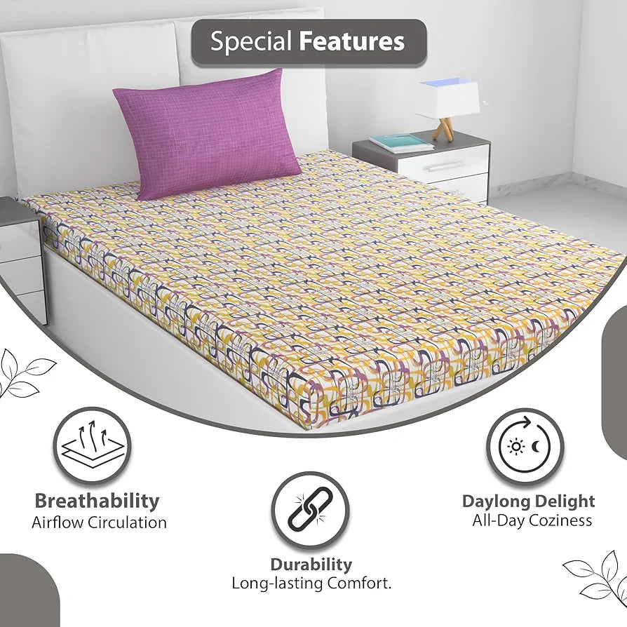 Divine Casa 144 TC 100% Pure Cotton Single Bed Bedsheet with 1 Pillow Cover | Soft, Durable & Fade-Resistant | All-Weather Comfort & Bedroom Decor| Size 145 x 223 CM | Wavy Pattern | Charcoal Yellow