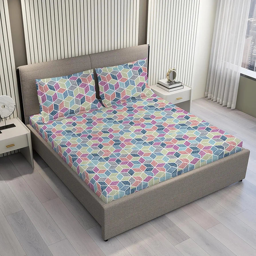 Layers Argos Bedsheet Set for All Seasons - Lightweight, Moisture Absorbent, Machine Washable & Easy to Care - 225 CVC - King Size 