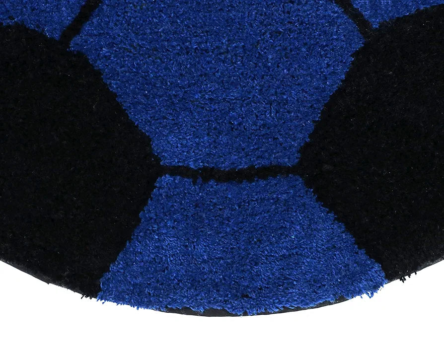 THE HOME TALK Football Design Kids Cotton Round Bathmats | Anti-Skid | Rug for Bathroom,Bedroom,Nursery School | Soft Bath Rug | 60 CM Round | Blue