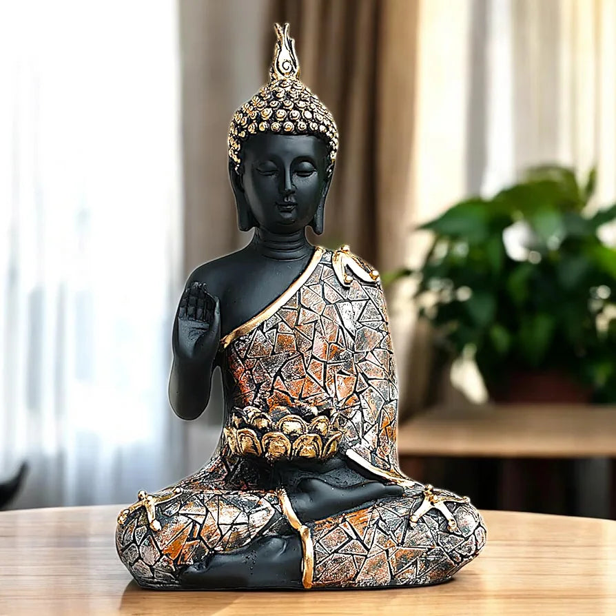 NEELAYA Meditating Buddha Tealight Holder Polyresin Statue for Home Decor Living Room Office Table Vastu Spiritual Gift Housewarming 28 cm Black Brown