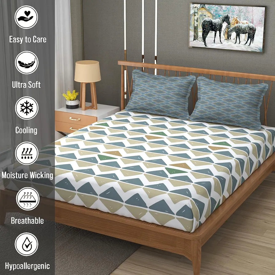 FRESH FROM LOOM 240 TC Microfiber Cotton King Size Bedsheet for Double Bed with 2 Pillow Cover | Hypoallergenic Soft Bed Sheet | Anti Fade Printed Bed Cover 