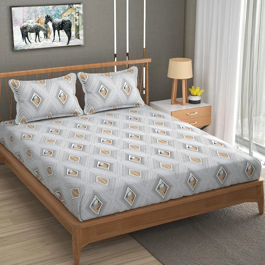 Homefab India 180 TC Microfiber Double BedSheet with 2 Pillow Covers -  - White, Black