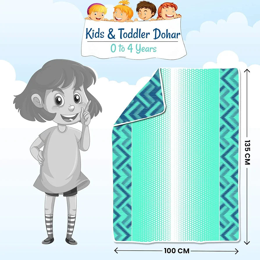 Divine Casa 120 GSM Microfiber Single Kids Dohar  | Soft & Lightweight Throw Blanket | Cozy & Breathable | All-Season Comfort | 140 x 100 CM | Chevron Pattern | Aqua Chevron