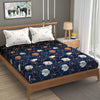 Fresh From Loom Floral Microfiber Cotton Bedsheet for Double Bed 240 TC Queen Size Soft Bed Sheet with 2 Pillow Cover Hexagon Royal Blue