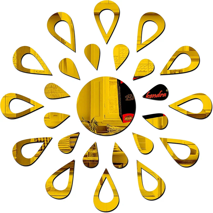 Bikri Kendra - Sun Golden  Mirror Stickers for Wall, Acrylic Mirror Wall Decor Sticker, Acrylic Stickers, Self Adhesive Sticker Wall Stickers for Hall Room, Bedroom.