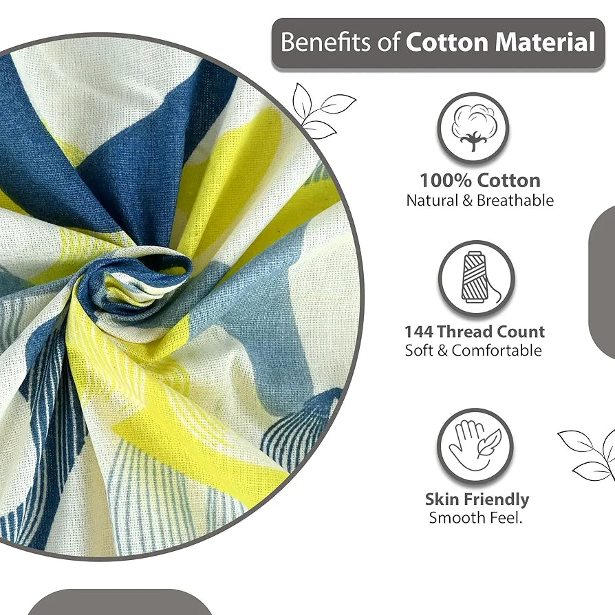 Divine Casa 144 TC Pure Cotton Double Bed Bedsheet with 2 Pillow Covers | Smooth & Comfortable for Daily Use | All-Weather Coziness & Bedroom Style | Size 222 x 254 CM | Mosaic Bloom | Yellow Blue