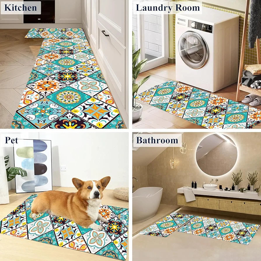 ishro home Kitchen mats for Floor Anti Slip Waterproof | Set of 2 Pcs| Non-Skid, Soft Absorbent Rugs for Kitchen, Laundry, and Hallway|137x45cm, 45x71cm| 4mm Thickness