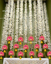 Lotus Hanging White Artificial Flowers 5 Strings Floral Wall Hangings Lotus W/ Bell Style 5 Ft Each-152.4 Cm