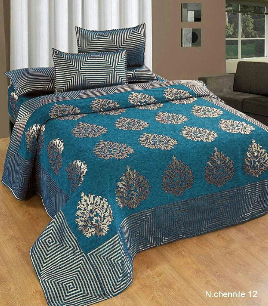 Fresh From Loom Chenille Velvet 500 TC Double Bed King Size Bedsheet Cum Bed Spread with 2 Pillow Covers , Size- 90x100 inch