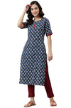 Janasya Women's Blue Rayon Straight Kurta